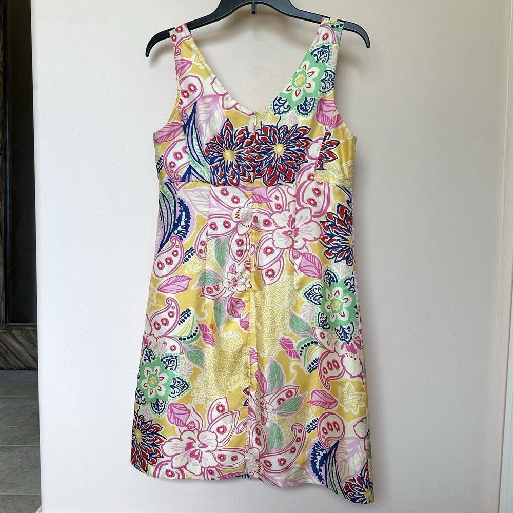 Silk Jade Melody Tam Dress 6 Midi Sleeveless Floral Vibrant Yellow Pastel Bright - Picture 3 of 8